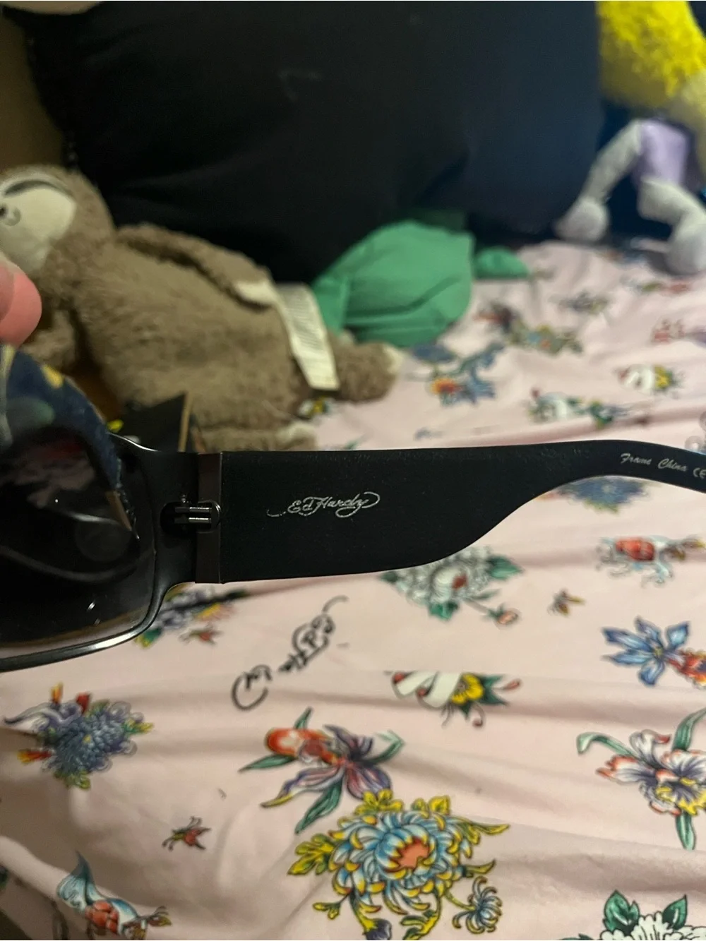 Ed Hardy Black Sunglasses with Skull Graphic Case